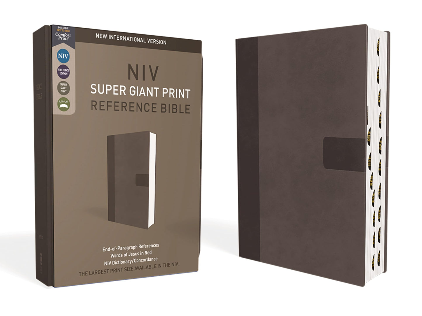 NIV, Super Giant Print Reference Bible (Font Size: 16.5-point), Leathersoft, Gray, Red Letter, Thumb Indexed, Comfort Print
