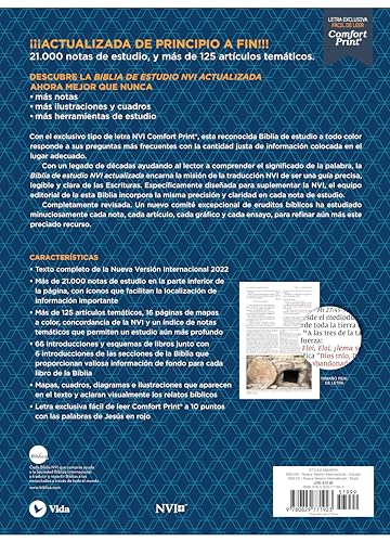 NVI, Biblia de Estudio actualizada, Revisión 2022, Leathersoft, Café, Letra grande, Interior a color, Palabras de Jesús en Rojo, con Índice, Comfort Print (Spanish Edition)
