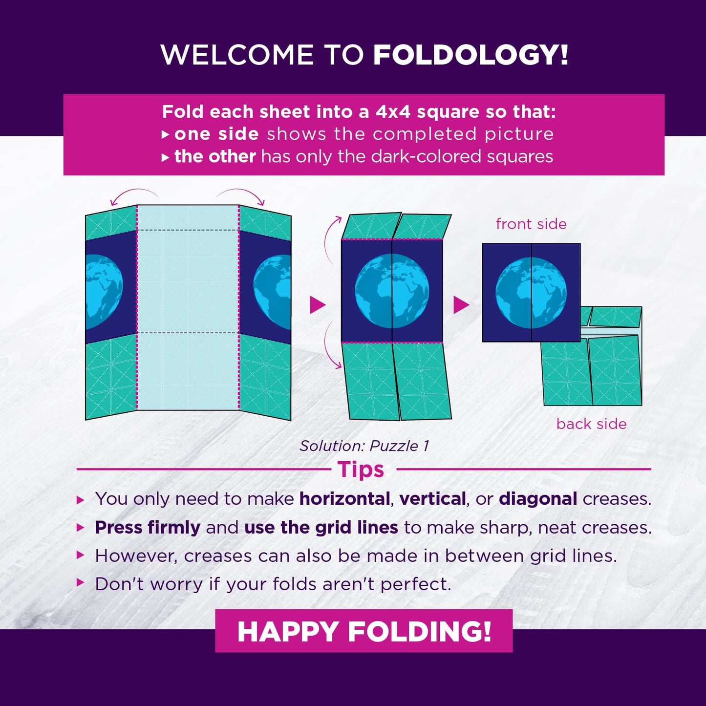 FOLDOLOGY - The Origami Puzzle Game! Brain Teasers for Tweens, Teens & Adults | Stocking Stuffer, Gift for Ages 10+, Travel Game, Hands-On STEM Toy | Fold the Paper, Complete the Picture | 100 Puzzles