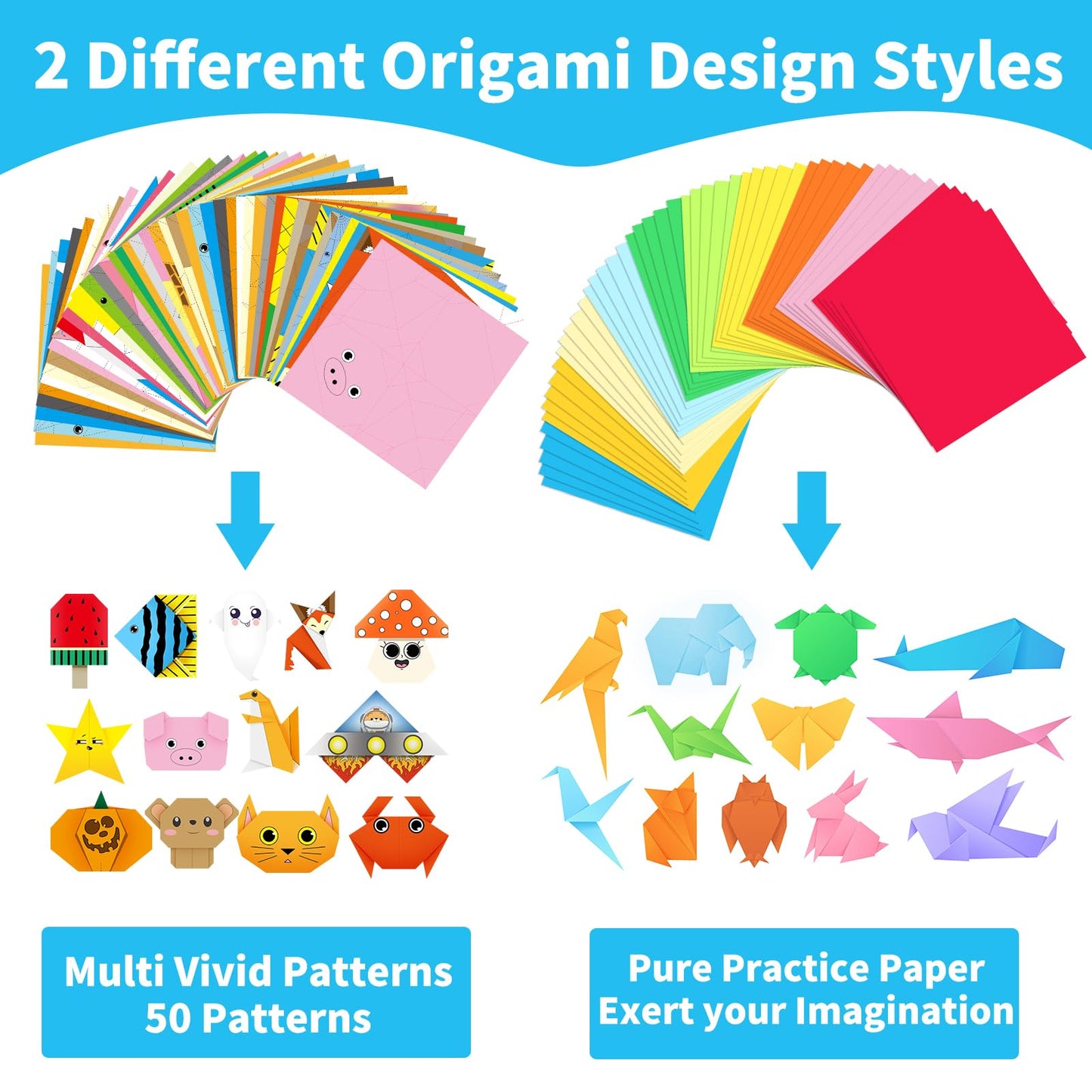 Kalysky Origami Paper Kit for Kids Ages 5-8 8-12, 150 Sheets Origami Book, with Guiding Book, DIY Art and Crafts Supplies, Travel Game Airplane Car Road Trip Activities Toy Gifts