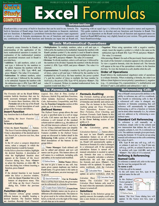 Excel Formulas QuickStudy Laminated Study Guide (QuickStudy Computer)