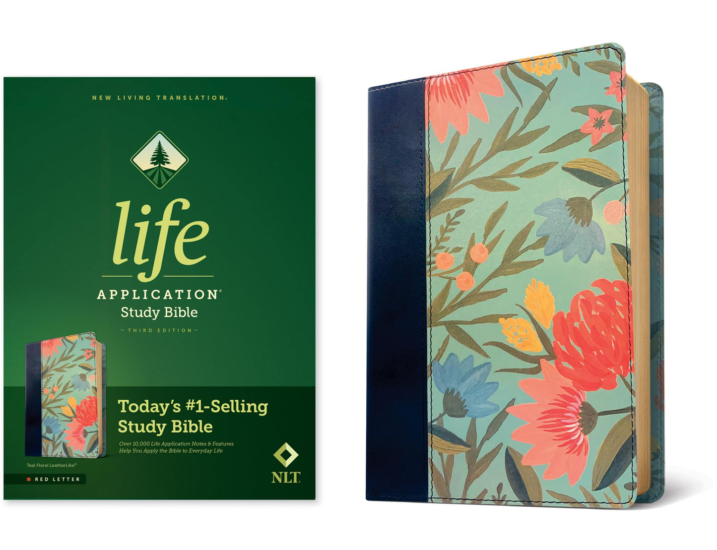 NLT Life Application Study Bible, Third Edition (LeatherLike, Teal Floral, Red Letter)