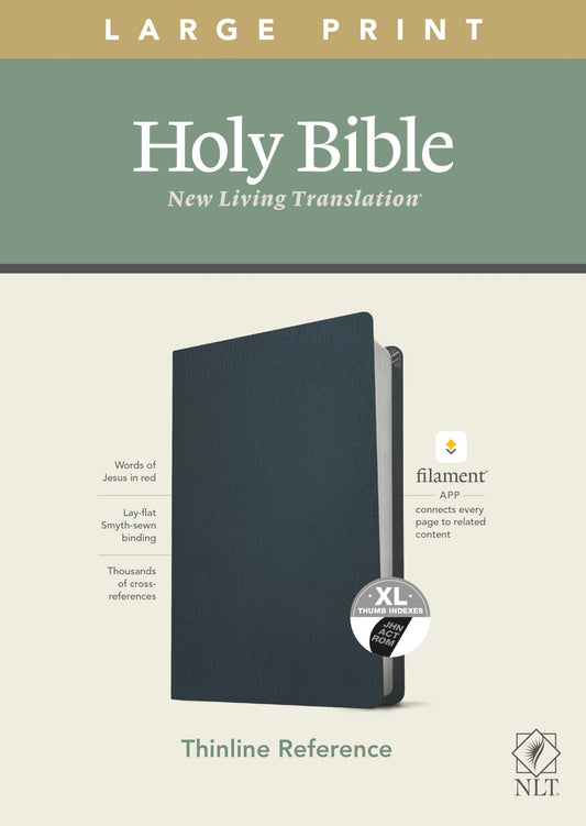 NLT Large Print Thinline Reference Holy Bible (Red Letter, Genuine Leather, Navy Blue, Indexed): Includes Free Access to the Filament Bible App ... Notes, Devotionals, Worship Music, and Video