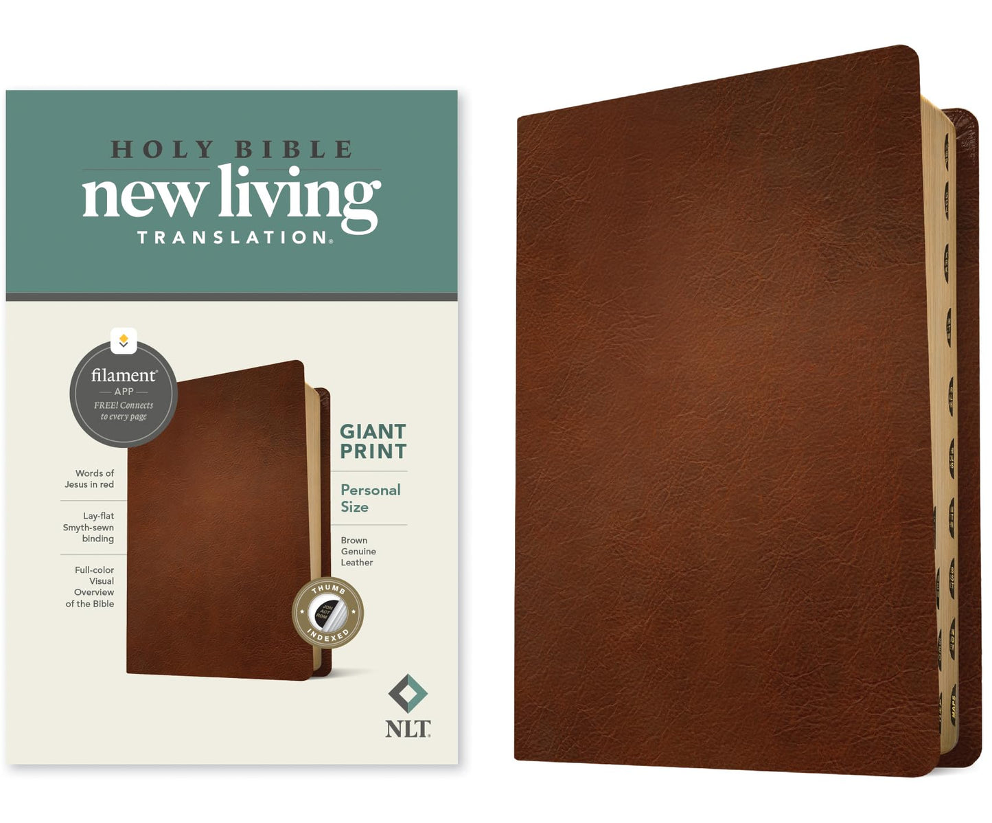 NLT Personal Size Giant Print Bible, Filament Enabled (Genuine Leather, Brown, Indexed, Red Letter): Includes Free Access to the Filament Bible App ... Notes, Devotionals, Worship Music, and Video