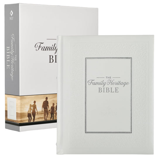 NLT Family Heritage Bible, Large Print Family Heirloom Devotional Bible for Study, New Living Translation Holy Bible Vegan Leather Hardcover, ... Content, White (NLT Family Heritage Editions)
