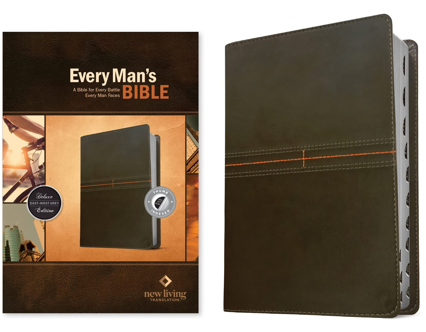 Every Man's Bible NLT (LeatherLike, East–West Grey, Indexed)
