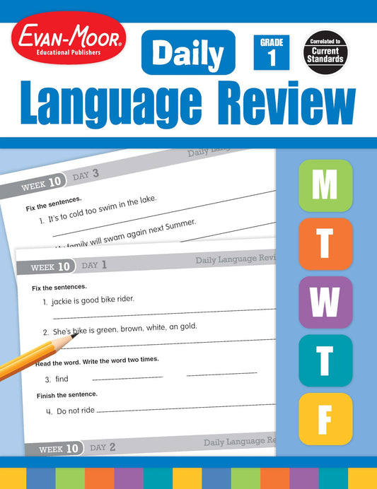 Evan-Moor Daily Language Review, Grade 1, Activities, Homeschooling and Classroom Resource Workbook, Reproducible Worksheets, Teacher Edition, Daily Practice, Skills Assessment, Grammar, Punctuation