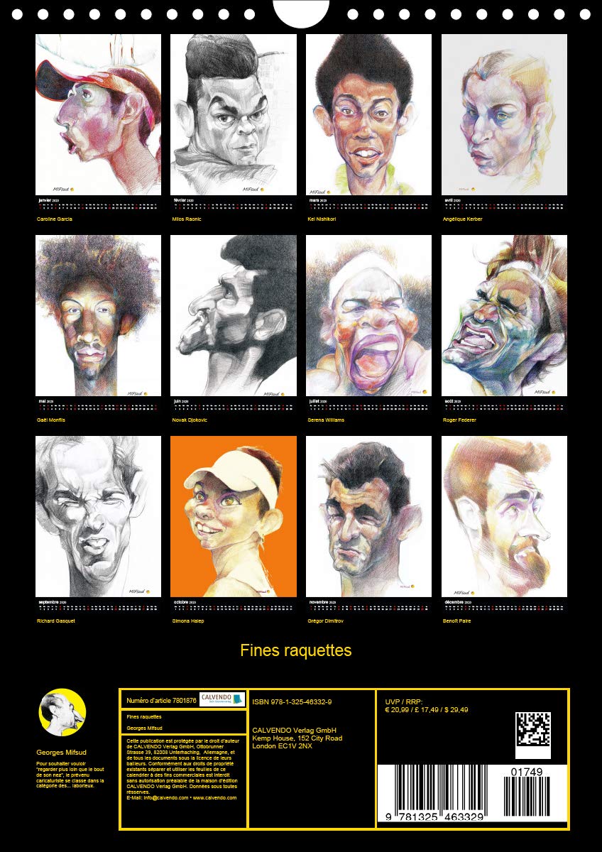 Fines raquettes 2020: Douze portraits forces de championnes et champions internationnaux de tennis. (Calvendo Sportif) (French Edition)