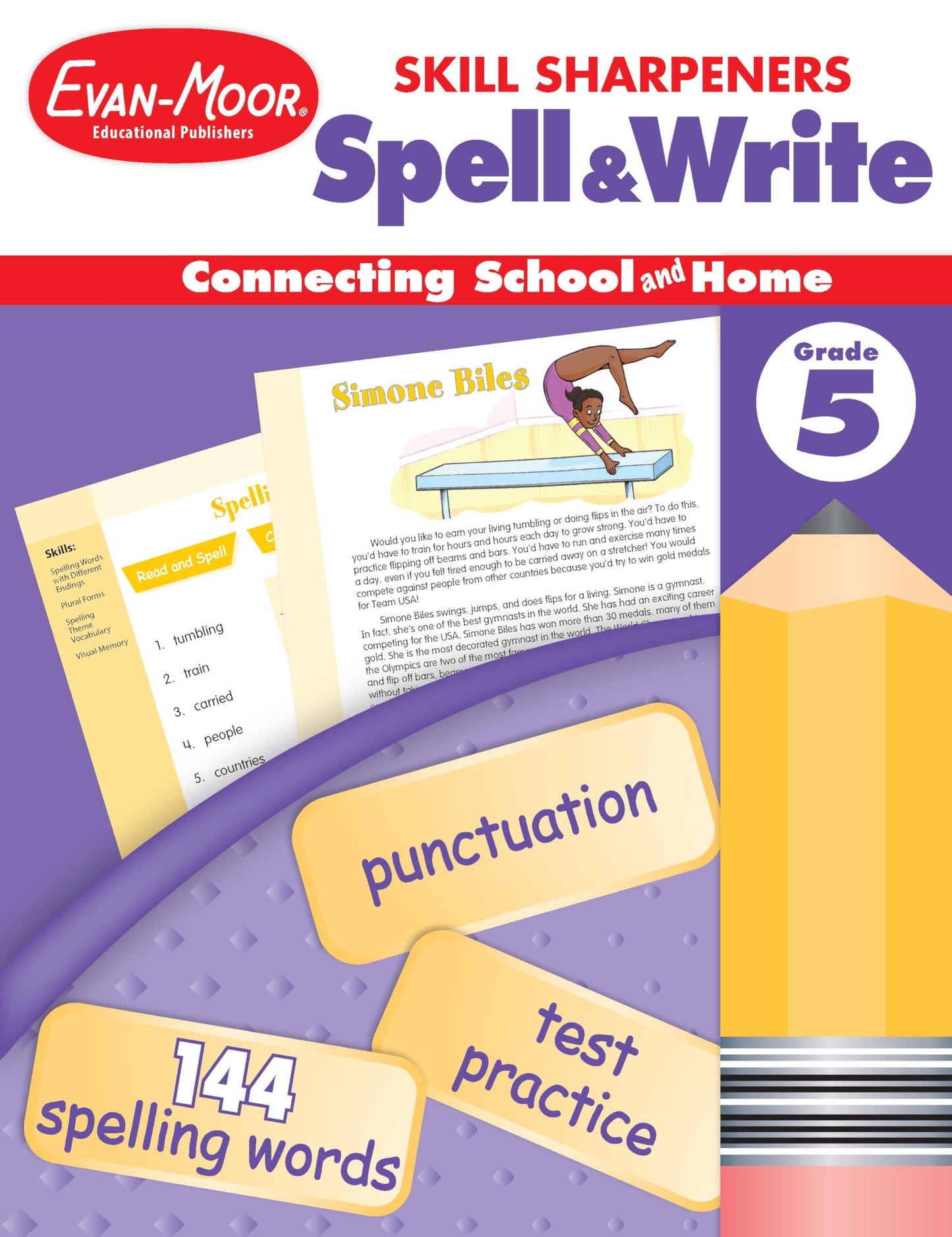 Evan-Moor Skill Sharpeners Spell and Write Workbook, Grade 5, 144 Spelling Words, Test Prep, Compound Words, Conjunctions, Grammar, Punctuation, Creative Writing, Vocabulary, Activities, Homeschool