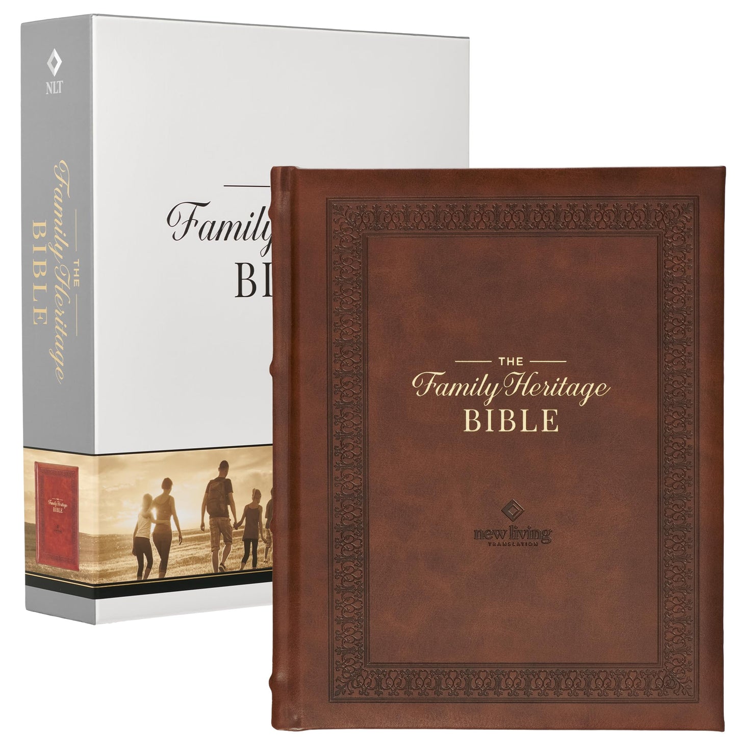 NLT Family Heritage Bible, Large Print Family Heirloom Devotional Bible for Study, New Living Translation Holy Bible Vegan Leather Hardcover, ... Content, Brown (NLT Family Heritage Editions)