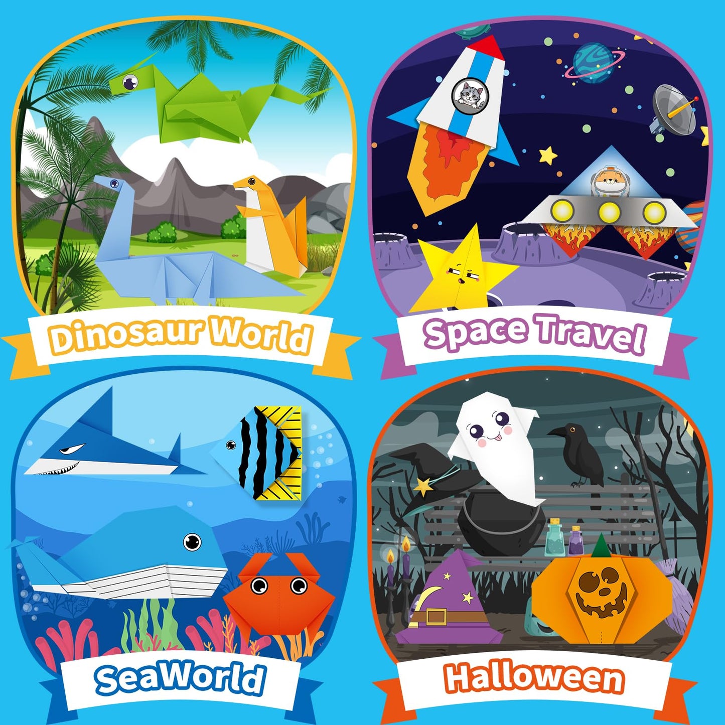 Kalysky Origami Paper Kit for Kids Ages 5-8 8-12, 150 Sheets Origami Book, with Guiding Book, DIY Art and Crafts Supplies, Travel Game Airplane Car Road Trip Activities Toy Gifts