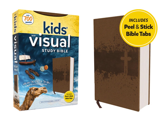 NIV, Kids' Visual Study Bible, Leathersoft, Bronze, Full Color Interior, Peel/Stick Bible Tabs: Explore the Story of the Bible---People, Places, and History