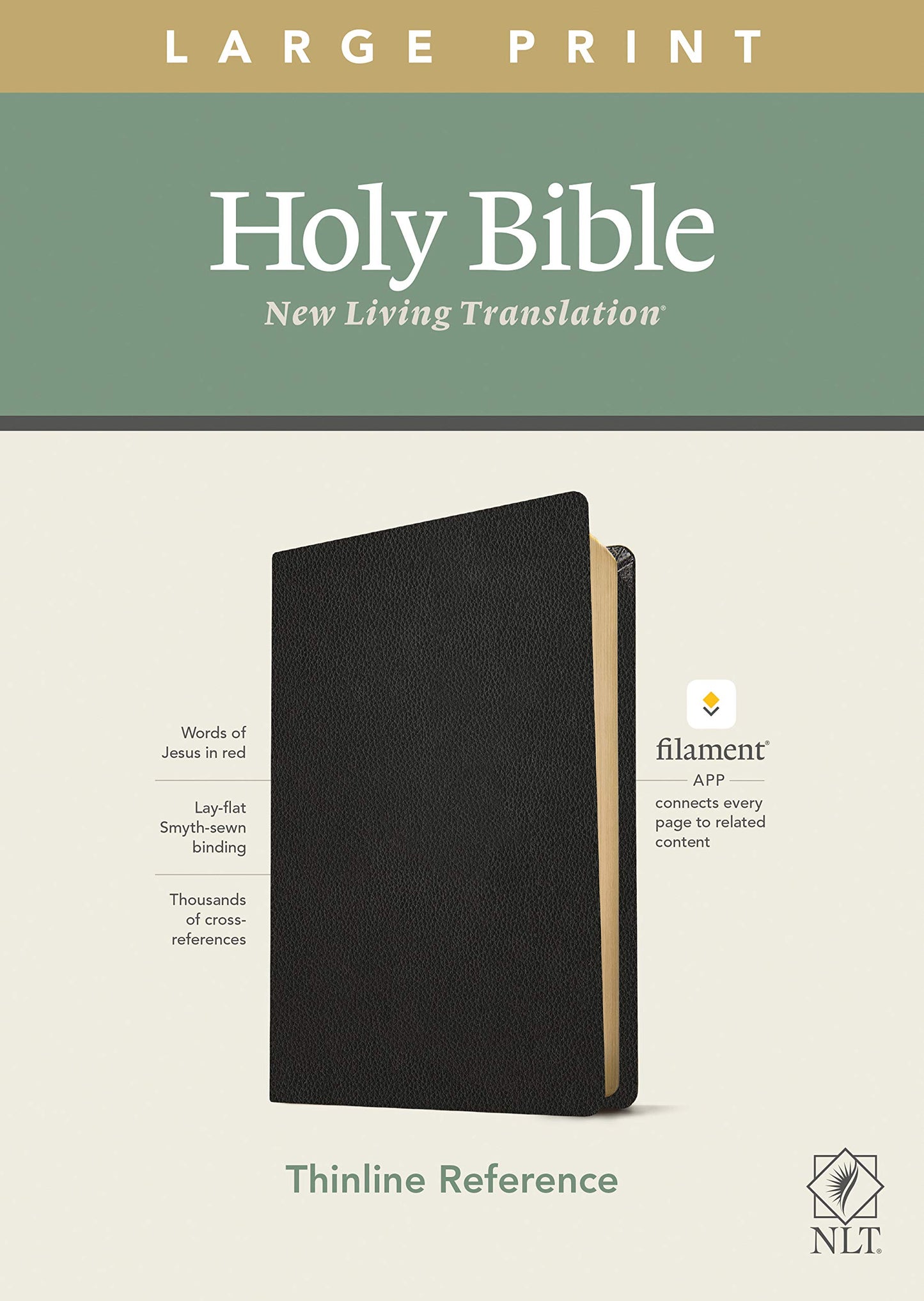 NLT Large Print Thinline Reference Holy Bible (Red Letter, Genuine Leather, Black): Includes Free Access to the Filament Bible App Delivering Study Notes, Devotionals, Worship Music, and Video
