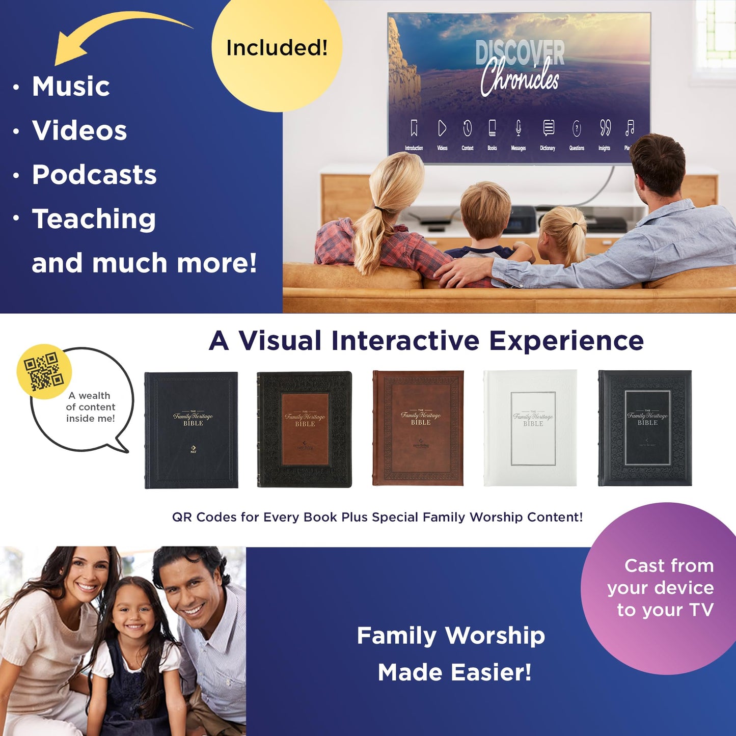 NLT Family Heritage Bible, Large Print Family Heirloom Devotional Bible for Study, New Living Translation Holy Bible Vegan Leather Hardcover, ... Content, White (NLT Family Heritage Editions)