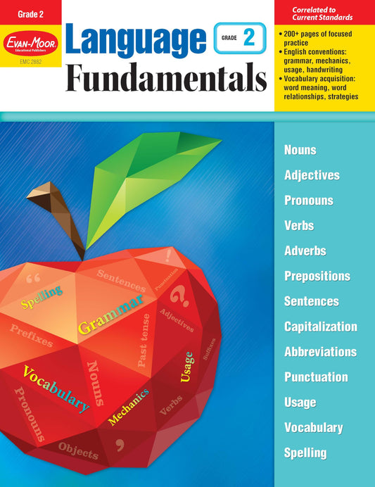 Evan-Moor Language Fundamentals, Grade 2, Homeschool and Classroom Resource Workbook, Reproducible Worksheets, Nouns, Verbs, Adjectives, Pronouns, Capitalization, Punctuation, Spelling, Vocabulary