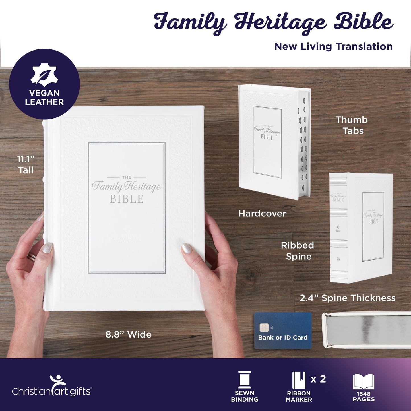 NLT Family Heritage Bible, Large Print Family Heirloom Devotional Bible for Study, New Living Translation Holy Bible Vegan Leather Hardcover, ... Content, White (NLT Family Heritage Editions)