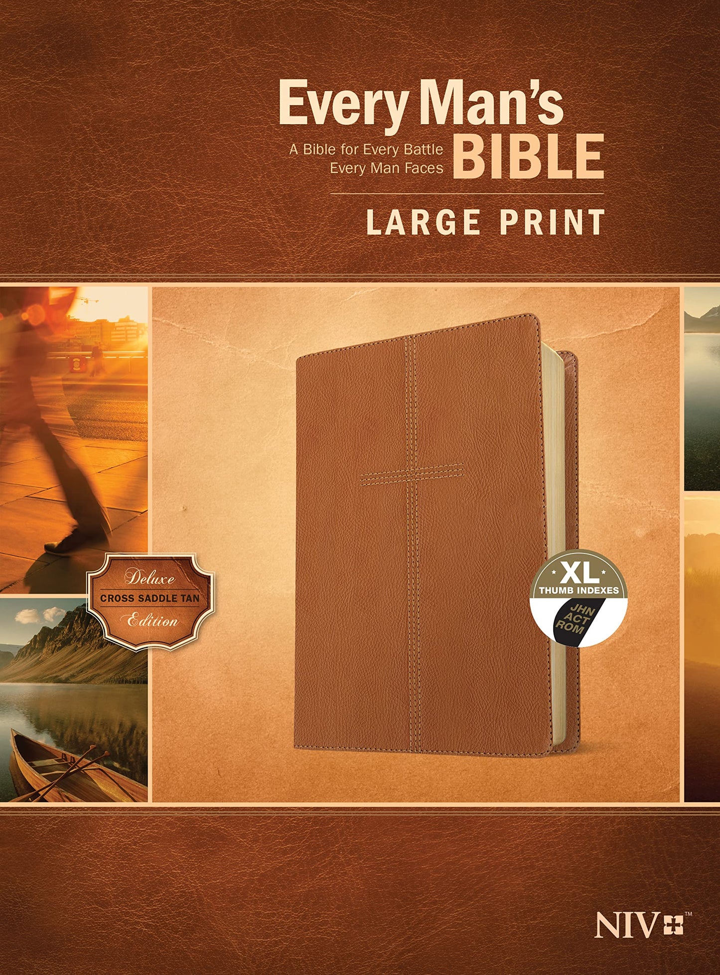 Every Man's Bible NIV, Large Print (LeatherLike, Cross Saddle Tan, Indexed)
