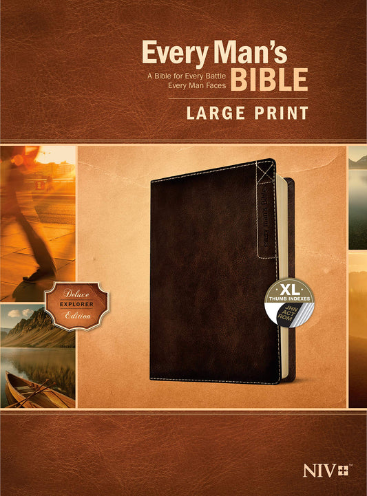 Every Man’s Bible NIV, Large Print, Deluxe Explorer Edition (LeatherLike, Rustic Brown, Indexed)